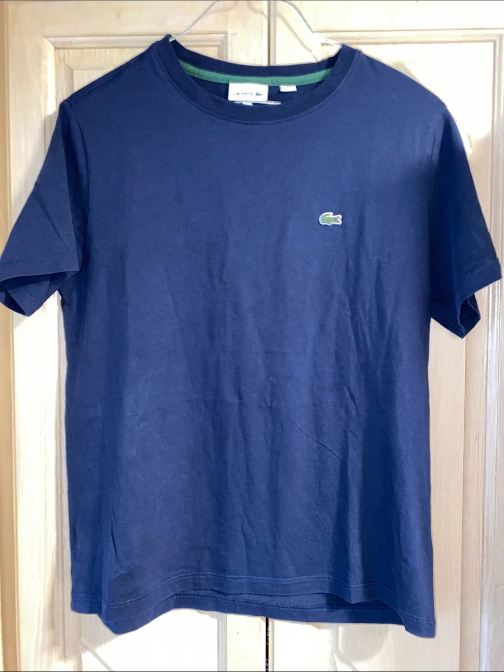 Lacoste big kids Navy Short Sleeve Crew Neck Tee with Green Logo size 16